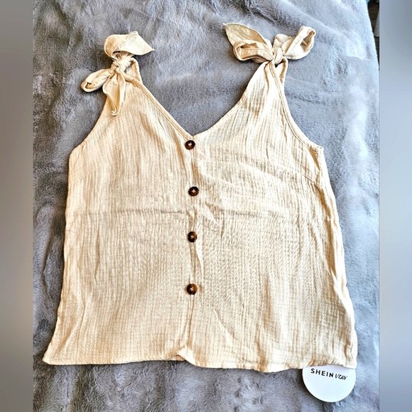 4/$20 NWT SHEIN Vacay beige tie top szS - Picture 2 of 10